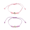 2Pcs Flat Round with Heart Acrylic Braided Bead Bracelets Set with Glass Seed BJEW-JB08034-04-1