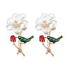 Flower with Bird Enamel Pin with ABS Plastic Pearl JEWB-N007-156-3