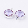 Silver Color Plated Brass Glass Flat Round Charms X-GLAA-M003-A-12S-2