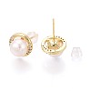 Half Round Brass Micro Pave Clear Cubic Zirconia Stud Earrings PEAR-N017-07I-2