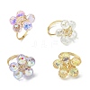 4Pcs 4 Colors Glass Flower Finger Rings RJEW-JR00825-02-2