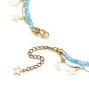 Moon and Star Charms & Glass Seed Flower Double Layered Necklace NJEW-JN04054-6