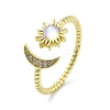 Brass Micro Pave Clear Cubic Zirconia Open Cuff Rings for Women LS-RJEW-S402-03G-1
