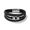 Men's Braided Black PU Leather Cord Multi-Strand Bracelets BJEW-K243-11P-1