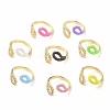 Cubic Zirconia Double Teardrop Cuff Ring with Enamel RJEW-A003-05G-1