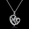 Mother's Day Gifts Silver Plated Brass Cubic Zirconia Heart with Mom Pendant Necklaces NJEW-BB16173-2