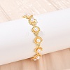 Brass & White Round ABS Plastic Pearl Shell Shape Link Chain Bracelets for Women BJEW-L707-03G-3