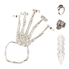 ANATTASOUL Siam Rhinestone Skull Wide Dome & Eagle Claw & Finger Nail Tip Claw Rings & Skeleton Full Hand Ring Bracelet AJEW-AN0007-07-1