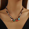 Alloy with Colorful Glass Pendant Polyester Collar Knot Tie Necklaces for Women NJEW-SP0001-17B-6