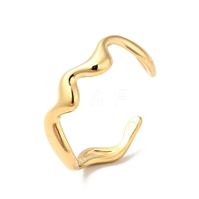 PVD Vacuum Plating 304 Stainless Steel Wave Open Cuff Ring for Women RJEW-C040-02G