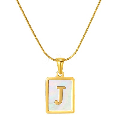 Stainless Steel Snake Bone Chain Alphabet Necklace with Shell Pendant WD3660-10-1