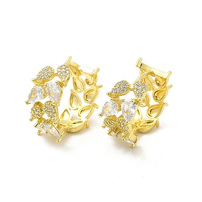 Clear Cubic Zirconia Leafy Branch Hoop Earrings EJEW-E273-07LG-1