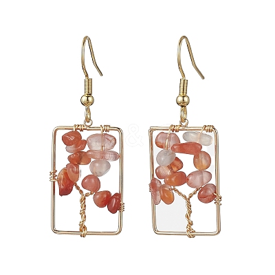 Dyed Natural Mixed Gemstone Chips Tree Dangle Earrings EJEW-JE05734-1