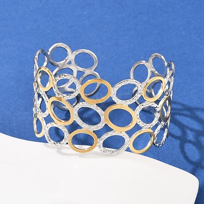 304 Stainless Steel Cuff Bangles for Women BJEW-G757-11GP-1