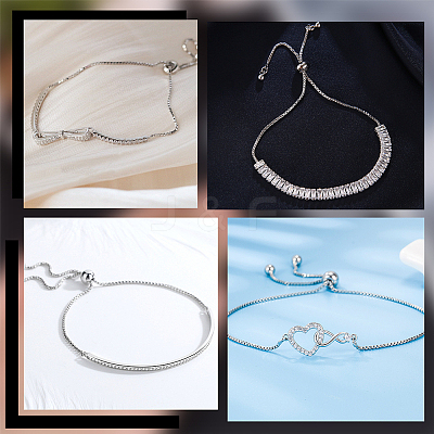 2Pcs 925 Sterling Silver Chain Link Bracelet Making MAK-BBC0001-02-1