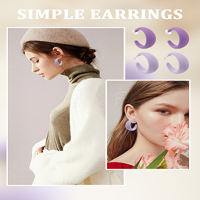 4 Pairs 2 Colors Acrylic C-Shaped Stud Earrings EJEW-LP0001-63-1