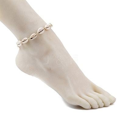 Natural Shell Braided Bead Anklet with Synthetic Turquoise Beads AJEW-AN00561-01-1