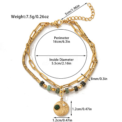 304 Stainless Steel & Natural Flower Amazonite Beaded Double Layer Bracelets FS-WG81BCE-03-1