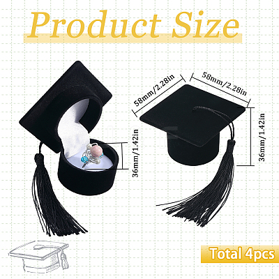 4Pcs Doctoral Hat Shaped Velvet Jewelry Ring Storage Boxes CON-SC0001-18A-1