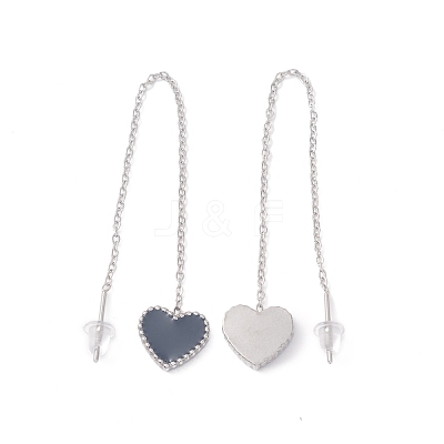 Long Chain with Enamel Heart Dangle Stud Earrings EJEW-A067-01P-A-1