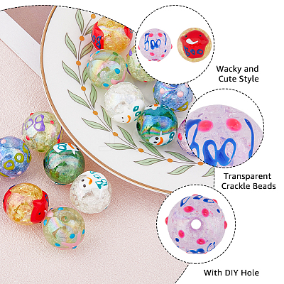 14Pcs 7 Colors AB Color Transparent Crackle Acrylic Round Beads OACR-FH0001-049-1