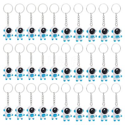 30Pcs 2 Styles Astronaut PVC & Iron Pendant Keychains KEYC-NB0001-84B-1