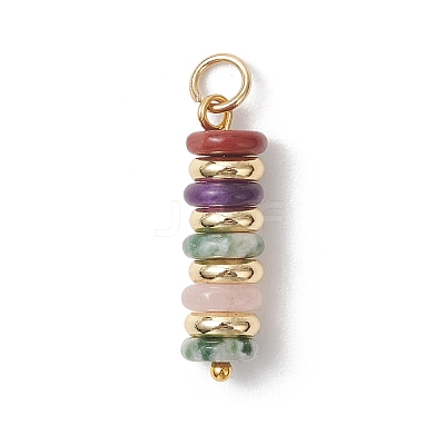 Natural Green Aventurine & Rose Quartz & Lemon Jade & Red Jasper & Jade & Synthetic Malachite & Brass Disc Pendants PALLOY-JF04941-1