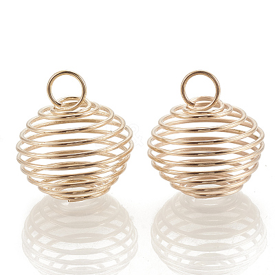 Hollow Lantern Iron Wire Bead Cage Pendants X-IFIN-N001-02KC-1