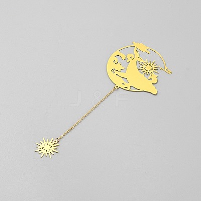 Chinese Style Brass Whale Sun Charms Bookmarks with Chain AJEW-Z042-01G-1