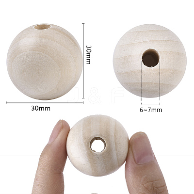 Natural Unfinished Wood Beads WOOD-S651-A30mm-LF-1