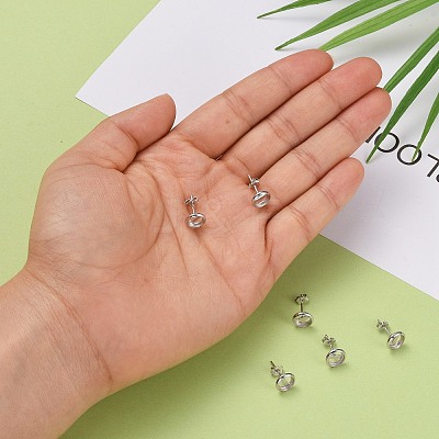 Anti-Tarnish Rhodium Plated 925 Sterling Silver Stud Earring Settings STER-F032-04P-1