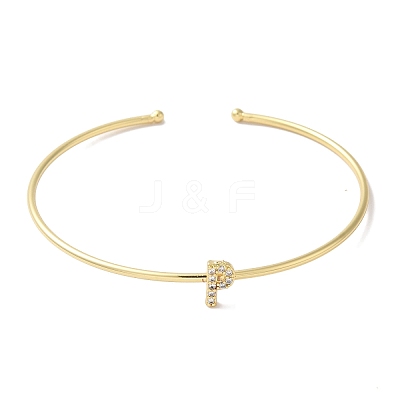 Rack Plating Brass Micro Pave Clear Cubic Zirconia Letter Open Cuff Bangles BJEW-A018-01G-P-1