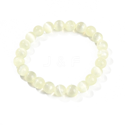 Dyed Natural Selenite Round Beaded Stretch Bracelets for Women G-U005-02K-1