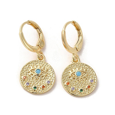 Flat Round with Eye Golden Brass Dangle Leverback Earrings EJEW-Q797-08G-1