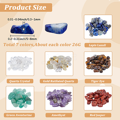 7 Styles Natural Amethyst & Gold Rutilated Quartz & Tiger Eye & Red Jasper & Lapis Lazuli & Green Aventurine & Quartz Crystal Chip Beads Sets G-PA0001-96-1