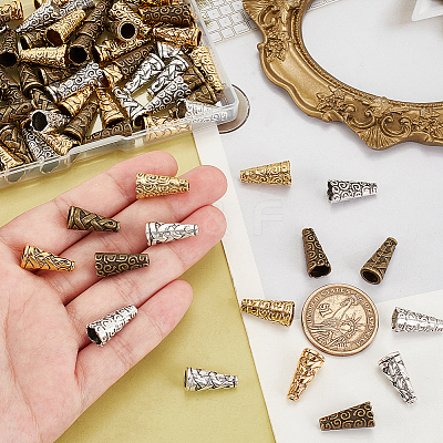 90Pcs 6 Styles Tibetan Style Apetalous Alloy Bead Cone FIND-PH0021-18-1