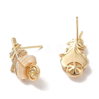 Golden Brass Micro Pave Cubic Zirconia Stud Earring Findings KK-P253-04C-G-1