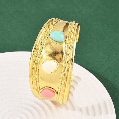 304 Stainless Steel Wide Cuff Bangles for Women BJEW-K285-02G-1