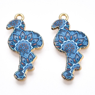 Printed Light Gold Tone Alloy Pendants ENAM-N056-210D-1