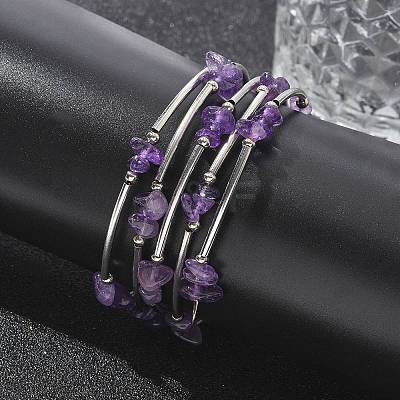 Natural Amethyst Chip Warp Bracelets X-BJEW-JB01517-02-1