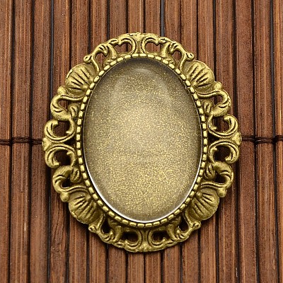 25x18mm Transparent Glass Cabochons and Vintage Alloy Brooch Cabochon Bezel Settings DIY-X0187-AB-NF-1