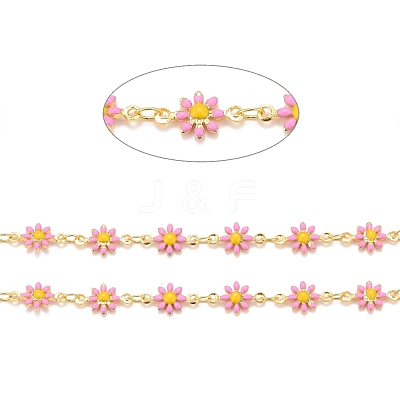 Brass Daisy Flower & Oval Link Chains CHC-I035-13G-10-1