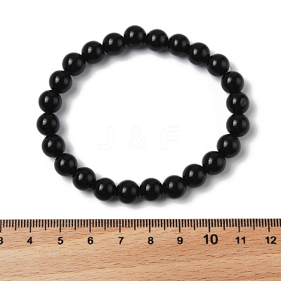 Natural Obsidian Beaded Stretch Bracelets BJEW-Q692-12-8mm-1