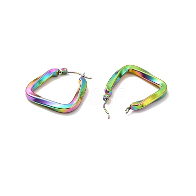 Ion Plating(IP) 304 Stainless Steel Trapezoid Hoop Earrings for Women EJEW-P202-05MC-1