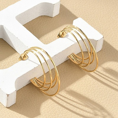 Multilayer C-Shaped 304 Stainless Steel Stud Earrings LS-EJEW-Z098-28G-1