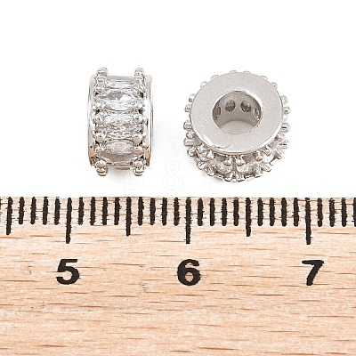 Brass Micro Pave Clear Cubic Zirconia European Beads KK-B186-17P-1