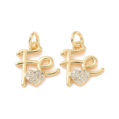Rack Plating Brass Micro Pave Clear Cubic Zirconia Charms X-ZIRC-C042-03G-1