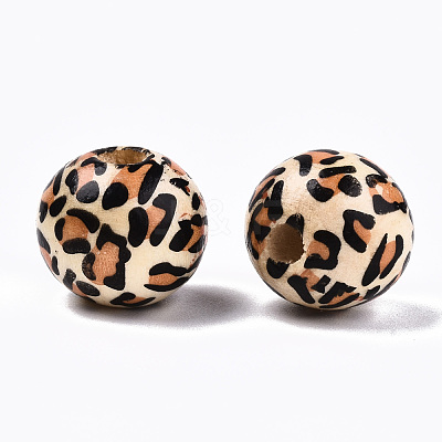Printed Natural Wooden Beads WOOD-R270-05-1