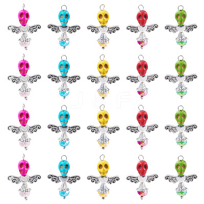 Skull Angel Synthetic Turquoise & Glass Pendants PALLOY-TAC0115-1