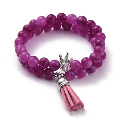 Dyed Natural Chalcedony Round Beads Stretch Bracelets Set for Girl Women BJEW-JB07058-1